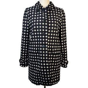 TALBOTS Black Label Jacquard Trench Coat Black & White Polka Dot Retro Size 6
